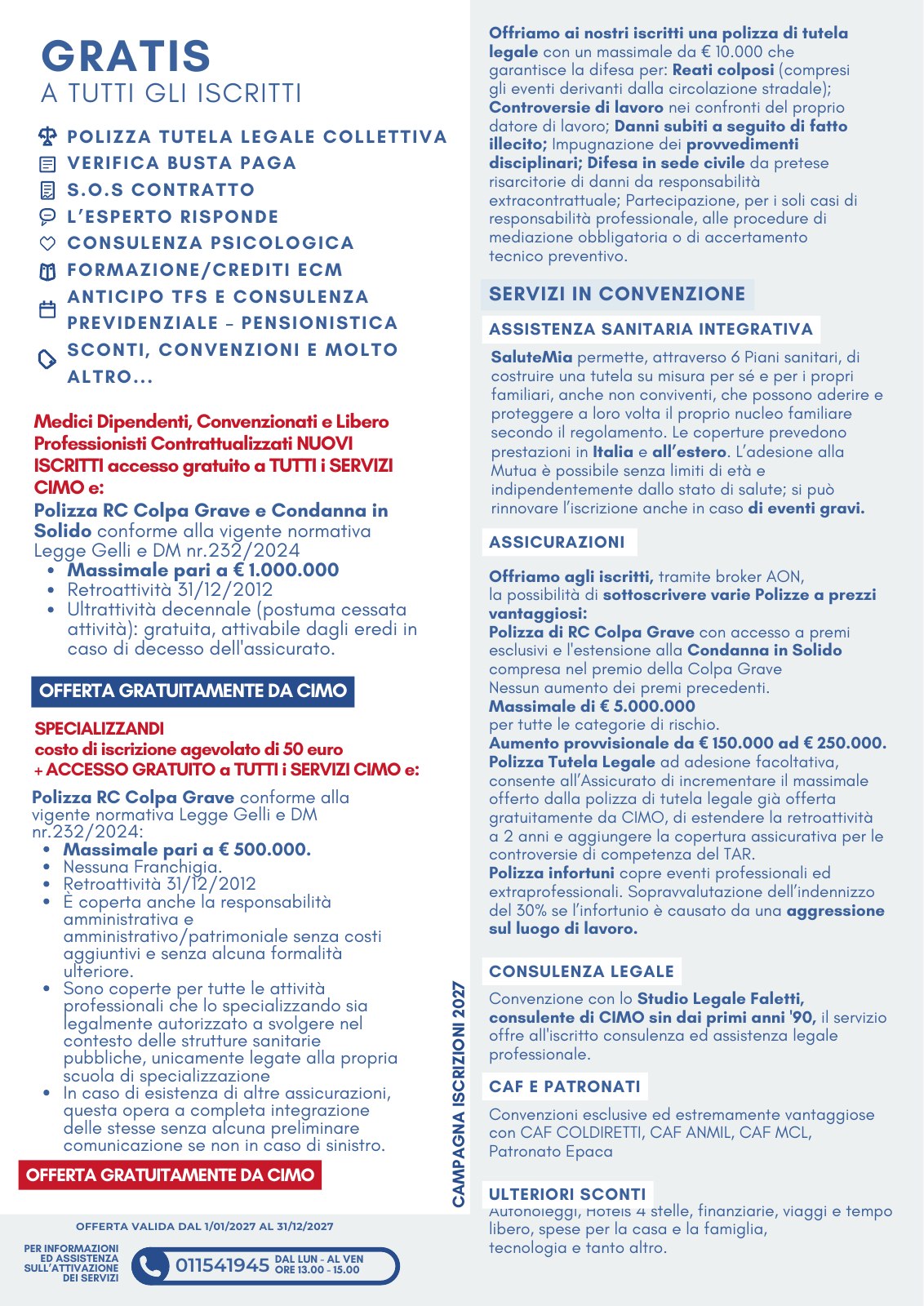 Volantino CIMO 2027: servizi gratuiti e in convenzione per gli iscritti